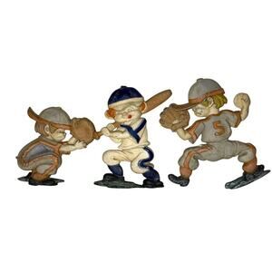 Vintage Sexton Wall Plaque Kids Baseball Players Cast Metal 3D Decor